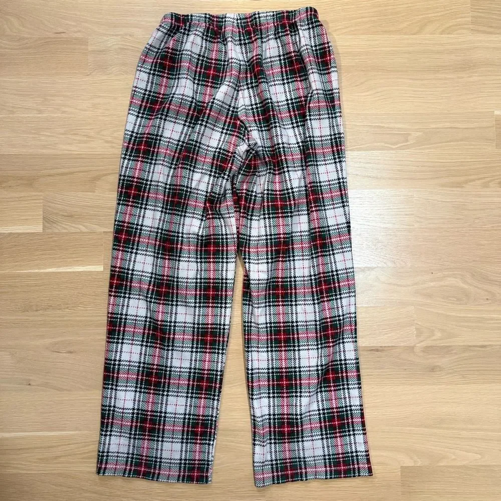 RALPH LAUREN Women’s Plaid Fleece Pajama Set Long Sleeve Green Red White Medium